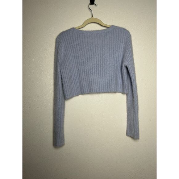 Urban Outfitters Sweater Womens Large Blue Cropped Button Front Cardigan Fuzzy - Picture 3 of 4